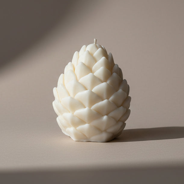 Ivory Pinecone Sculptural Candle – Soy Beeswax