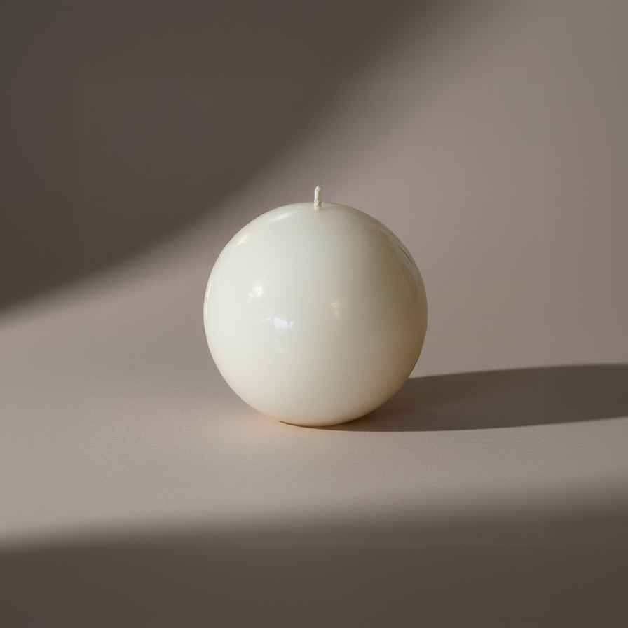 Minimalist sculptural sphere candle in ivory wax