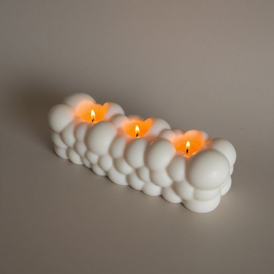 Hand-poured burning multi-wick centrepiece Sculptural bubble seafoam candle in soy and beeswax blend by Quality Time Candles, inspired by naturally-formed shapes